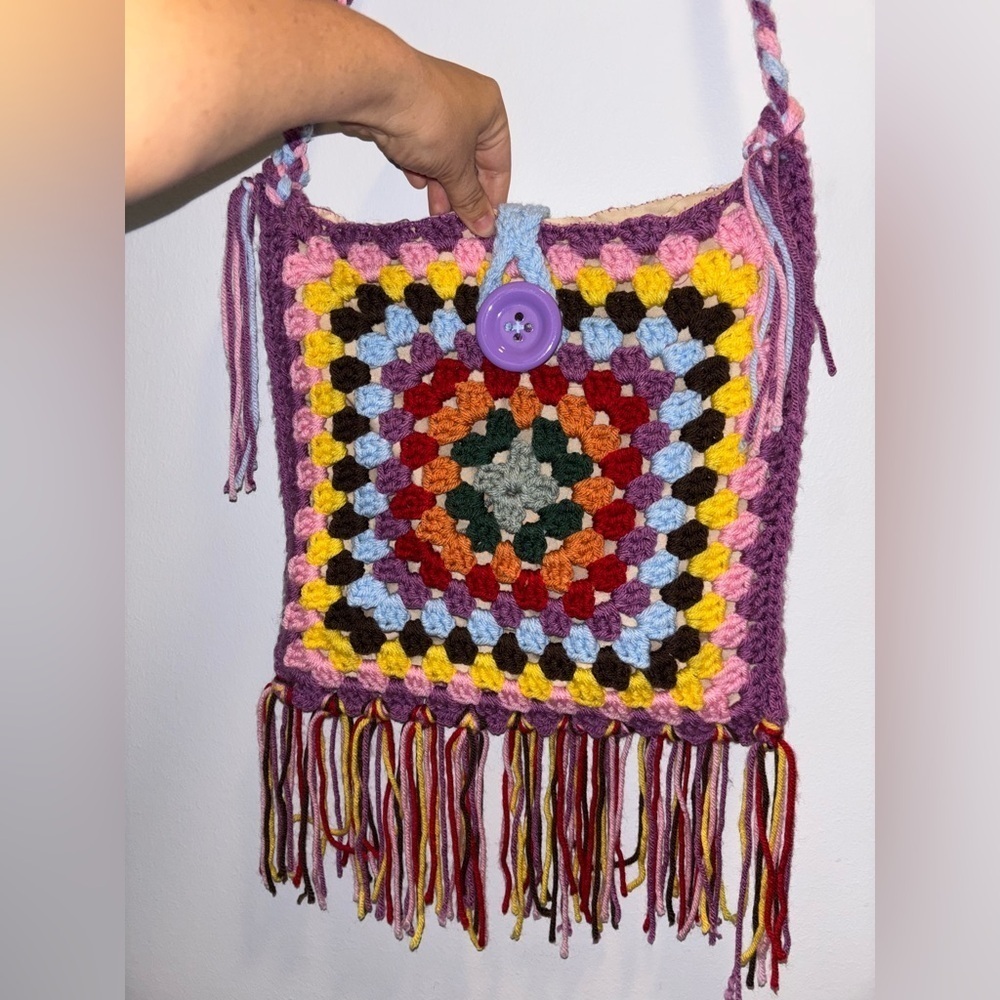 Handcrafted Granny Square Crochet Fringe Bag